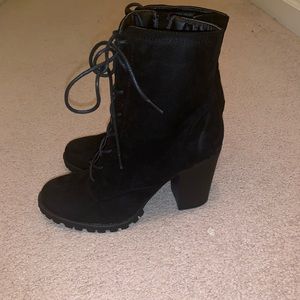 Black high heel lace up booties